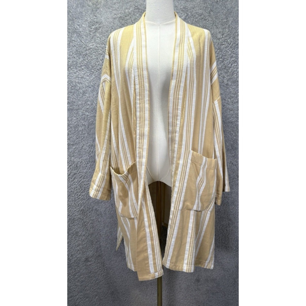 Eileen Fisher Organic Cotton Striped Kimono Jacket Reed Yellow L/XL Lagenlook